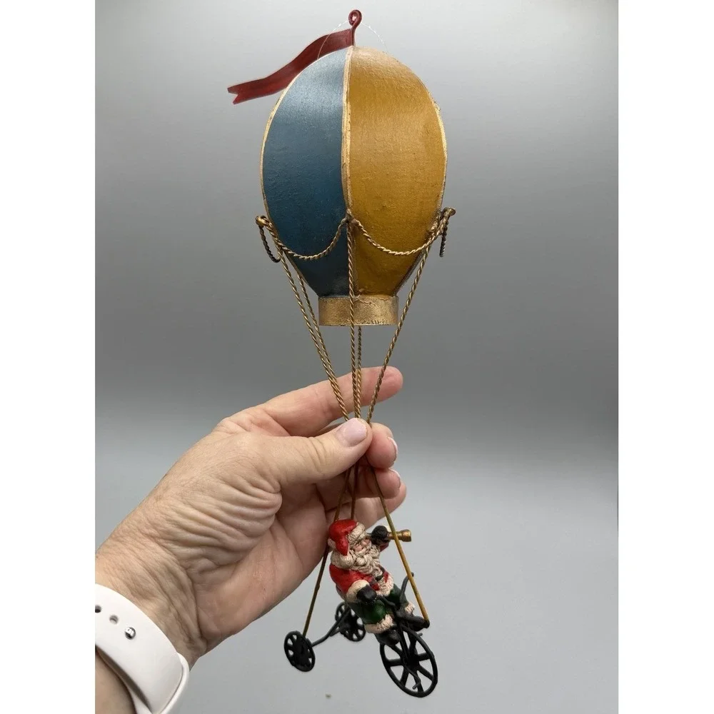 Santa Claus Bicycle Hot Air Ballon Metal Christmas Ornament 13